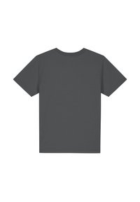 Donkergrijze t-shirt met een klassieke ronde hals en korte mouwen; gemaakt van zacht katoen; gladde textuur zonder zichtbare patronen of grafische elementen.