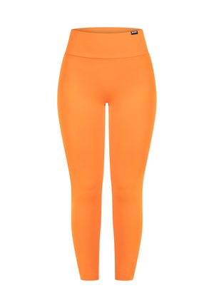 Højtaljede leggings i lys orange, lavet af strækbart stof. Glat tekstur uden synlige sømme for et elegant udseende.