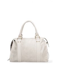 Sac à main en simili cuir blanc avec double poignée arrondie, quincaillerie en or et détails de couture. Dispose d'une bandoulière amovible.