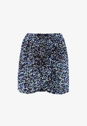 Fekete flitterekkel díszített mini szoknya, színes, tükröződő flitterekkel, redőzött dizájnnal és sima bélésbútorral a kényelem érdekében.