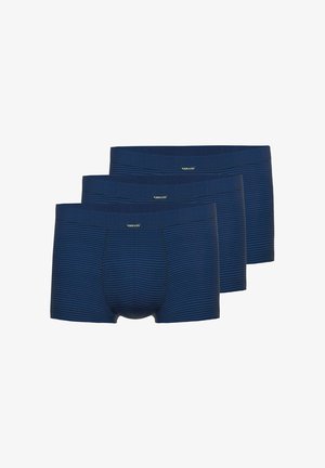 Blue striped boxer briefs set, featuring a soft material, elastic waistband, and tight fit. Three pairs displayed in a stacked arrangement.