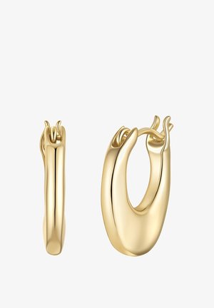 Blanke gyldne tykke hoop-øreringe med en glat, let buet overflade og hængslet lås, vist mod hvid baggrund.