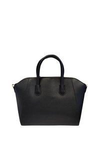 Borsa a tracolla nera strutturata in pelle testurizzata. Presenta due manici corti e una chiusura con zip. Accenti sottili sui bordi.