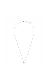 Collana in argento con un pendente circolare che presenta un piccolo accento. La catena è delicata e dotata di una chiusura regolabile.