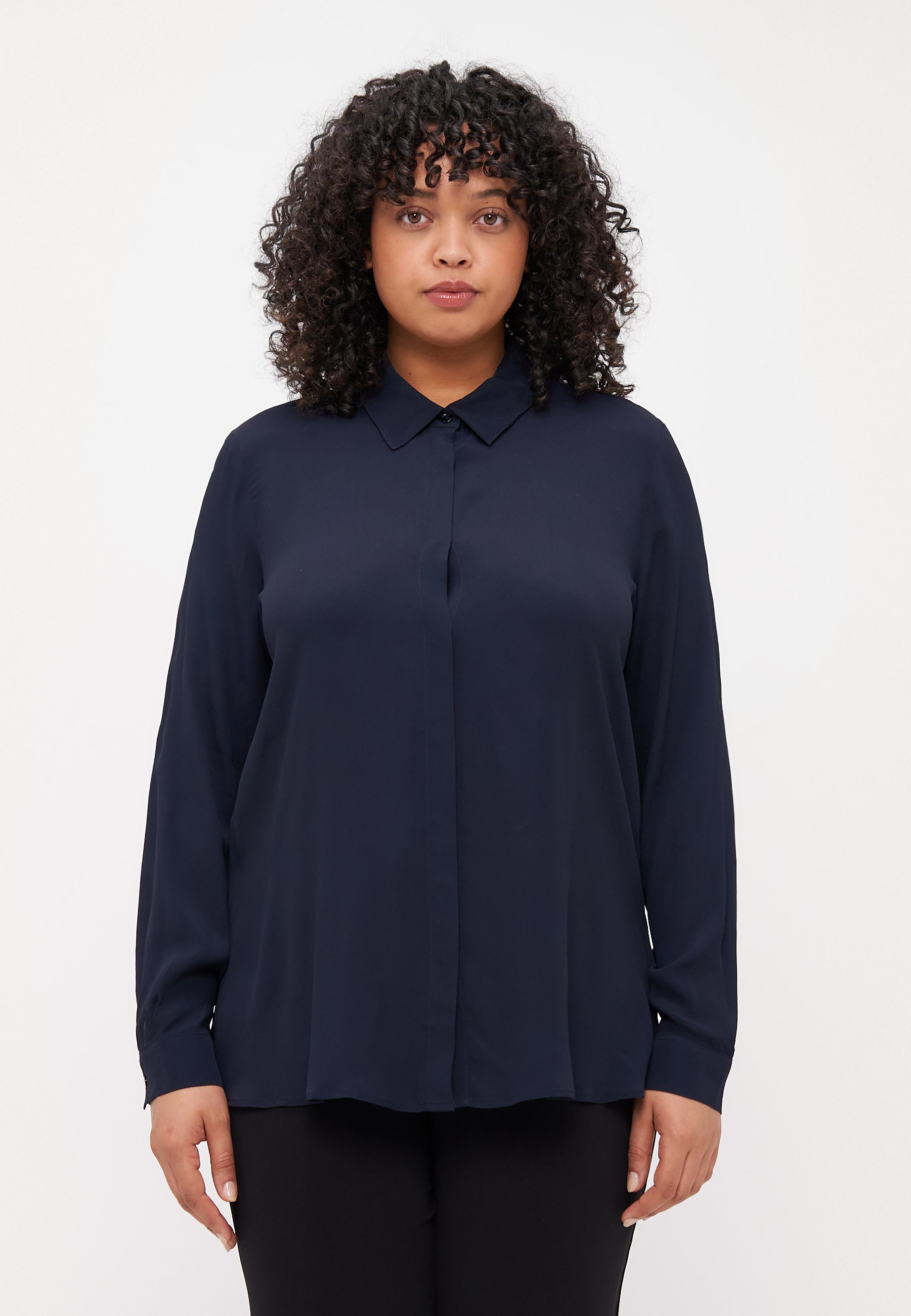 Chemise Femme Marina Rinaldi Oboli - Satin Bleu Clair - Manches Longues - Taille Régulière
