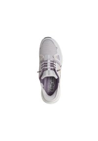 Chaussure de sport Skechers Slip-ins gris clair avec empeigne en mesh, lacets élastiques et col matelassé, vue de dessus.