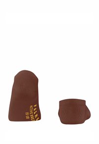 Braune Knöchelsocken mit gerippter Textur, versehen mit gelbem Branding "FALKE" und der Größe "35-38" an der Seite. Keine sichtbaren Nähte oder Muster.