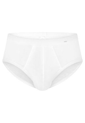 Hvide mænds slip med bred elastisk linning og diskret logo øverst højre foran.