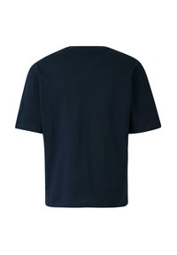 Navyblauw T-shirt met korte mouwen, ronde halslijn en een losse pasvorm. Gemaakt van zacht katoen, met een gladde textuur.