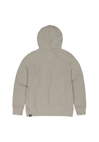 Beige hoodie met een gladde textuur, raglanmouwen en een buidelzak. Geen zichtbare logo's of versieringen.