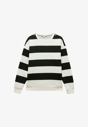 Sudadera de rayas en blanco y negro con cuello redondo, mangas largas y puños de canalé. Fabricada en tejido suave con un ajuste holgado.