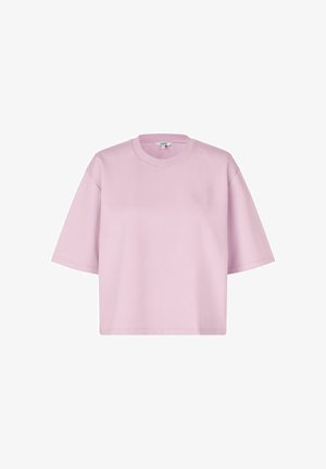 Kurzärmliges, oversized T-Shirt in Hellrosa, aus weichem Baumwollmaterial gefertigt, mit Rundhalsausschnitt und minimalistischem Design.