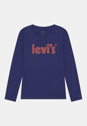Chemise bleu marine à manches longues avec col rond et grand logo rouge Levi's imprimé sur la poitrine.