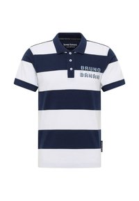 Marinblå och vitrandig polo skjorta med krage, korta ärmar och broderad logotyp. Tillverkad av bomull, med avslappnad passform och mjuk textur.