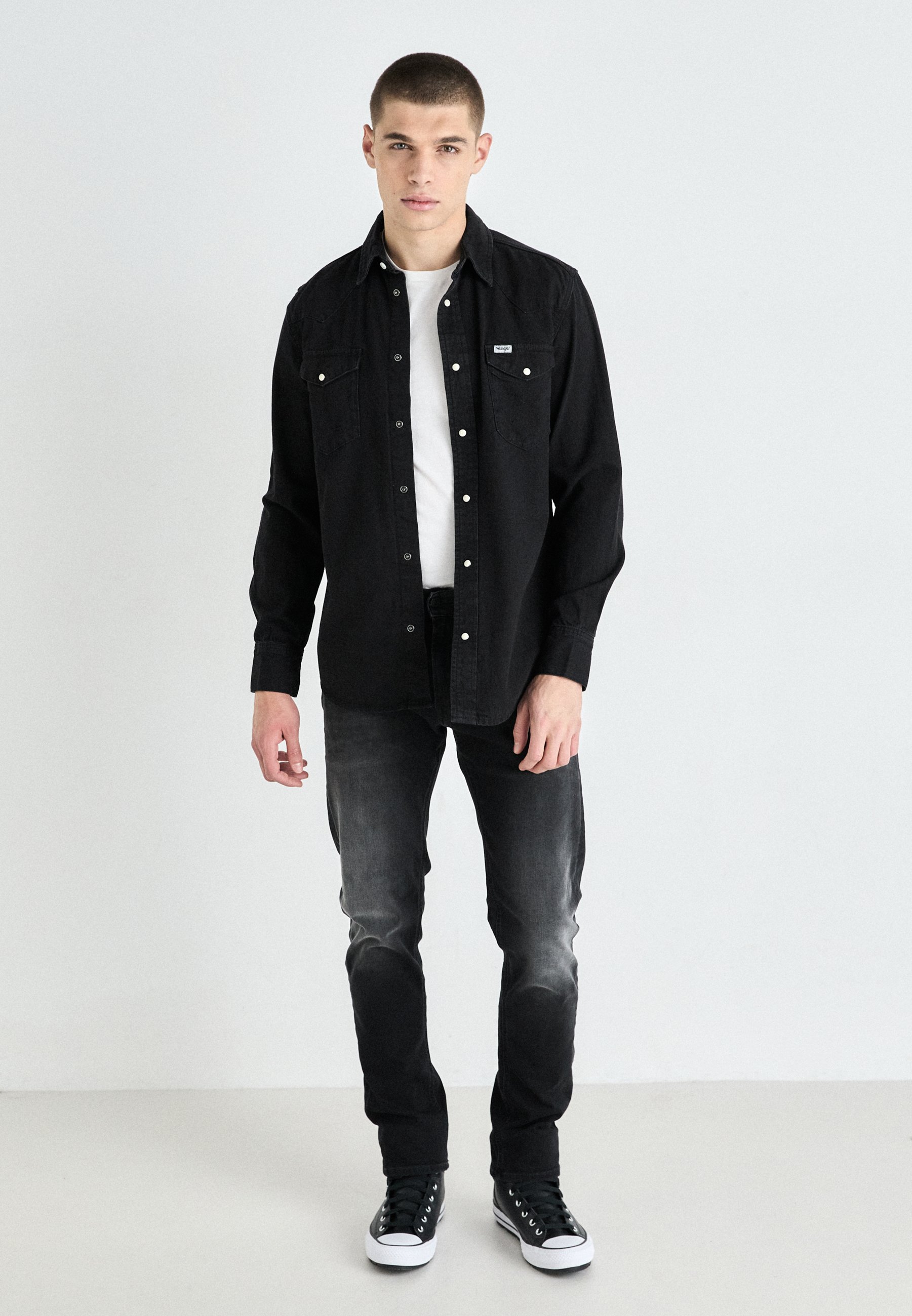 Camicia Wrangler Western Denim Uomo - Rinse Black - Vestibilità Regolare 100% Cotone - Taglia XXL