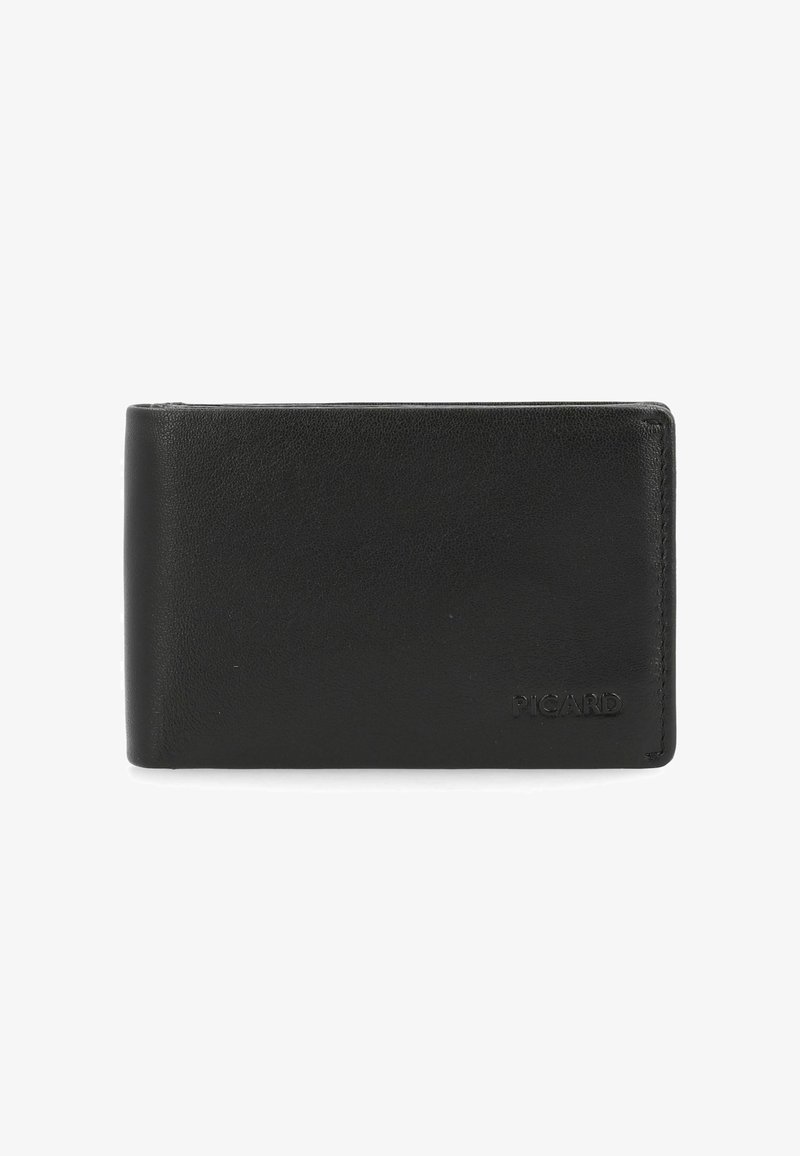 Black leather wallet featuring a textured surface, bi-fold design, and embossed brand name 'PIGARD' on the bottom right corner.