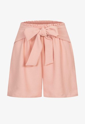 Lichtroze, zachte stoffen shorts met een brede, elastische tailleband en een strikdetail aan de voorkant. Heeft een losse, recht gesneden pasvorm.