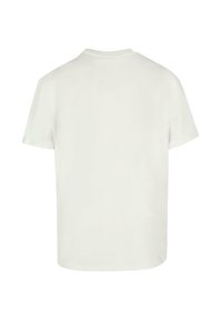 Kurzärmliges T-Shirt aus off-weißem Baumwollstoff mit Rundhalsausschnitt, geradem Schnitt und glatter Textur. Keine sichtbaren Muster oder Grafiken.