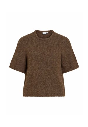 VILA, KNITTED TOP VIMARLEY SHORT SLEEVED - T-shirt basique - shaved chocolate