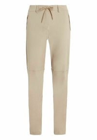 Šviesiai rudos, lengvos kelnės su raišteliu liemenyje, šoninėmis kišenėmis ir lygia tekstūra. Turi siaurėjantį kojų dizainą.