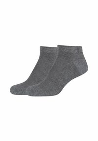 Grey ankle socks made of a soft, stretchy material. Features a ribbed cuff and seamless toe for comfort. Plain design, no patterns.