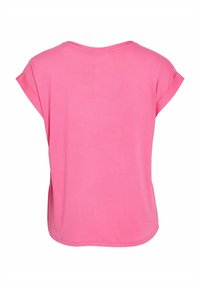 T-shirt a maniche corte, colletto rotondo, in tessuto rosa brillante. Texture liscia con una vestibilità comoda e spacchi laterali per facilitare i movimenti.