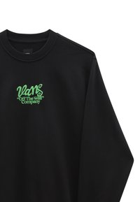 Sweat-shirt noir avec logo vert brodé "Vans 'Off The Wall' Company". Texture lisse, col rond et manches longues.