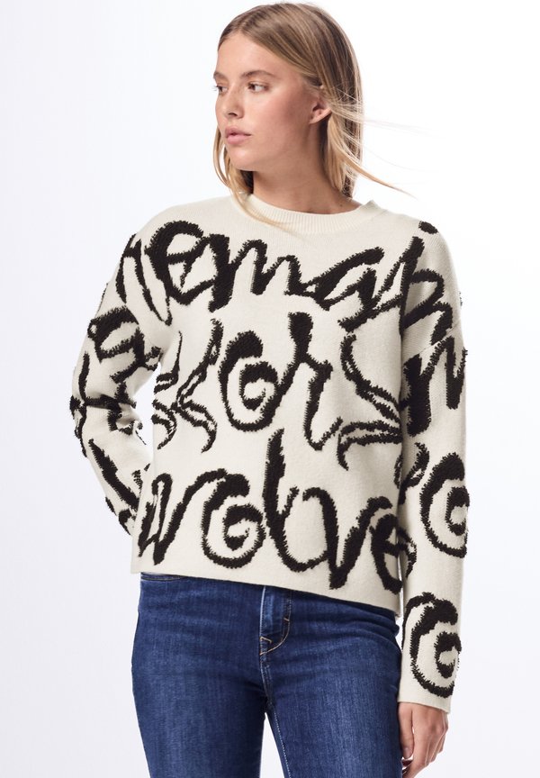 MIT WORDING - Strickpullover - weiß