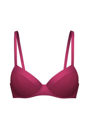 Fuchsia beha met verstelbare satijnen bandjes, gevormde cups en een gladde textuur. Heeft een naadloos ontwerp voor comfort en minimale zichtbaarheid onder kleding.