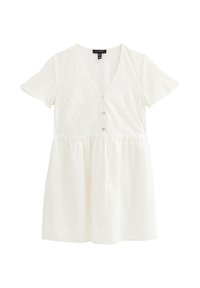 BRODERIE ANGLAISE V NECK MINI - Robe chemise - white