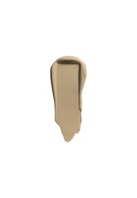 Échantillon de peinture beige avec une texture lisse et brillante, présentant un sommet arrondi et une forme effilée, placé sur un fond blanc.