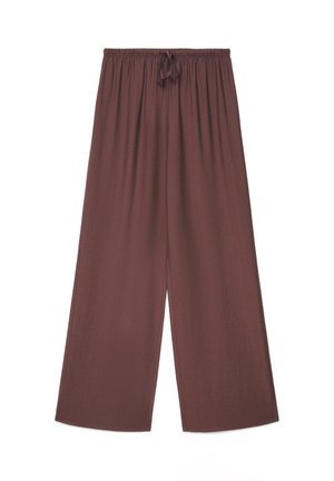 Pantaloni marroni a gamba larga con vita elastica e coulisse, realizzati in tessuto leggero per un indosso casual e confortevole.