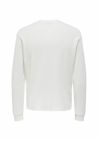 Weißes langärmeliges Thermoshirt mit strukturiertem, geripptem Muster. Mit enganliegenden Bündchen und einem Rundhalsausschnitt, von hinten betrachtet.