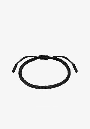 Schwarzes geflochtenes Schnurarmband mit verstellbaren Bändern, das eine glatte Textur und eine schlichte runde Form aufweist. Keine zusätzlichen Verzierungen.