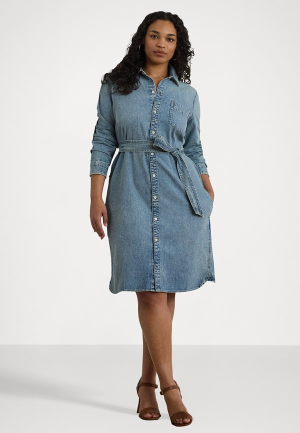 BELTED DENIM SHIRTDRESS - Denim dress - alicia wash4