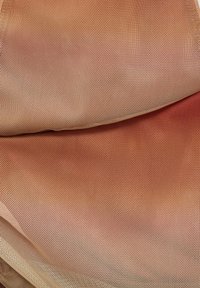 Tela de malla en suaves tonos durazno y coral, con una intrincada textura de tejido abierto, superponiéndose con un borde suave.