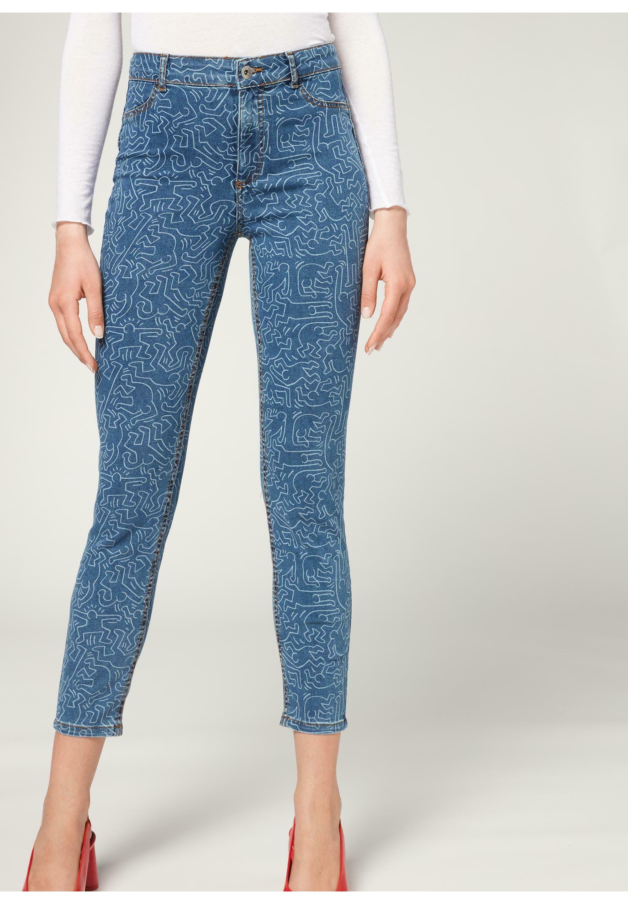 Calzedonia SOFT TOUCH KEITH HARING - Jeans Skinny Fit - jeansblau keith  haring allover/blue denim - Zalando.de