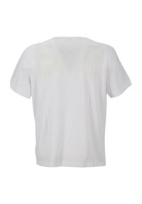 T-shirt bianco a maniche corte in cotone con scollatura rotonda e orlo dritto. Tessuto liscio, design semplice, senza loghi o motivi visibili.