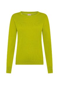 Maglione a maniche lunghe verde lime con collo rotondo, texture a coste e polsini aderenti. Design leggero e casual, perfetto per essere indossato a strati.