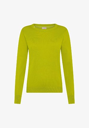 Maglione a maniche lunghe verde lime con collo rotondo, texture a coste e polsini aderenti. Design leggero e casual, perfetto per essere indossato a strati.