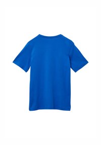 Blauwe katoen t-shirt met een ronde hals en korte mouwen, met een gladde textuur en een effen kleur zonder patronen of grafische afbeeldingen.