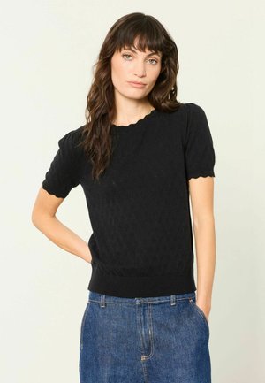 FatFace, POINTELLE STITCH SHORT SLEEVE TOP - Basic T-shirt - black
