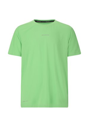 Lichtgroen sportief T-shirt met korte mouwen en ronde hals, met het "Endurance" logo op de borst en de tekst "Quick Dry" bij de zoom.