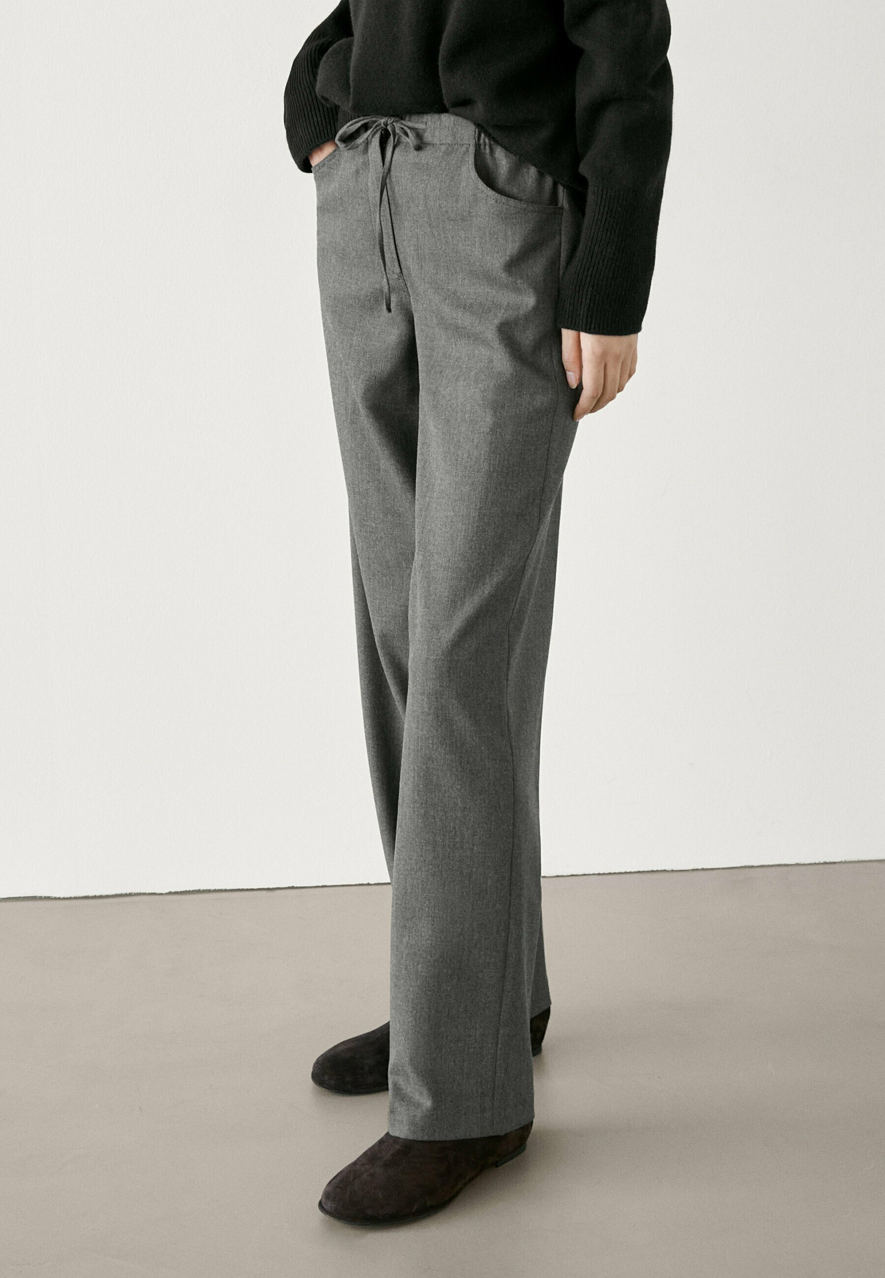 【Massimo Dutti】Textured multi-stripe trousers Multi-stripe trousers with belt detail · Brown · Dressy
