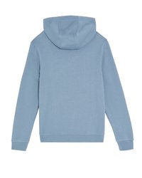 Felpa con cappuccio blu chiaro, con maniche lunghe, polsini a coste e una finitura in tessuto testurizzato. Presenta un design semplice e minimalista.