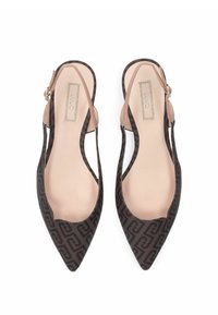 Ballerines slingback noires à motifs avec un bout pointu et des accents nude. Elles présentent des côtés découpés et une bride ajustable pour un meilleur ajustement.