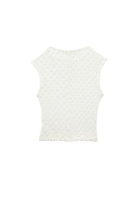 Top bianco senza maniche con un motivo testurizzato, scollo rotondo e orlo curvo. Realizzato in tessuto leggero con una vestibilità casual.