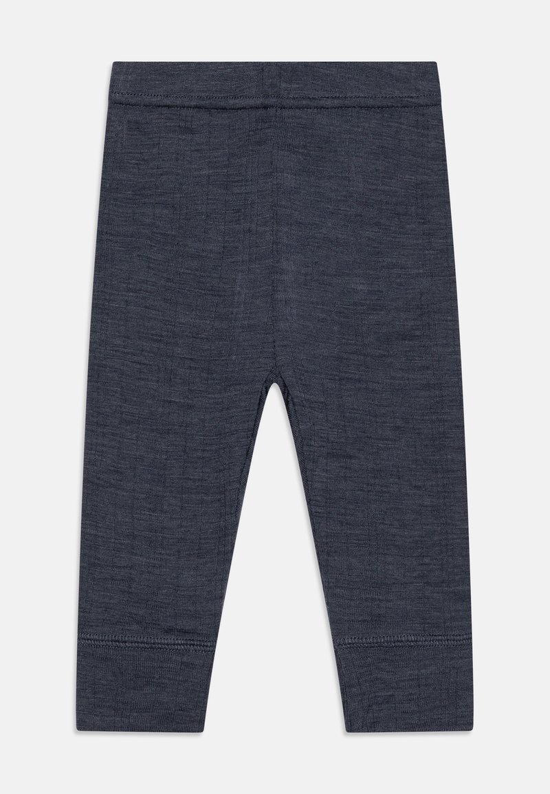 Dark gray leggings made from a textured fabric. Features a smooth waistband and fitted design with stitching at the ankles.