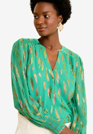 V NECK LONG SLEEVE OVER THE HEAD - REGULAR FIT - Bluse - green metallic