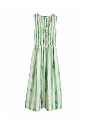 Next, REGULAR FIT - V-NECK SHIRRED BODY - Maxikleid - green stripe